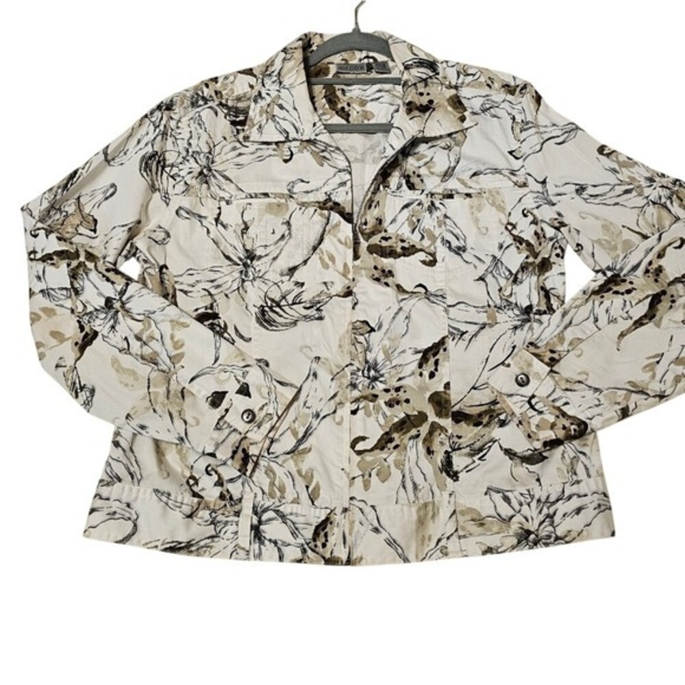Chicos Stretchy Jacket Size 1 or Medium Abstract Floral Print Neutral Colors Med
